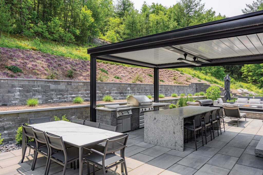 burlington connecticut outdoor kitchen patio louvered pergola landscaping