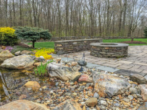 Sitting Wall Firepit Pond Edge